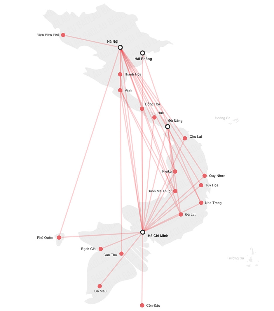 Mappa di aeroporti in Vietnam
